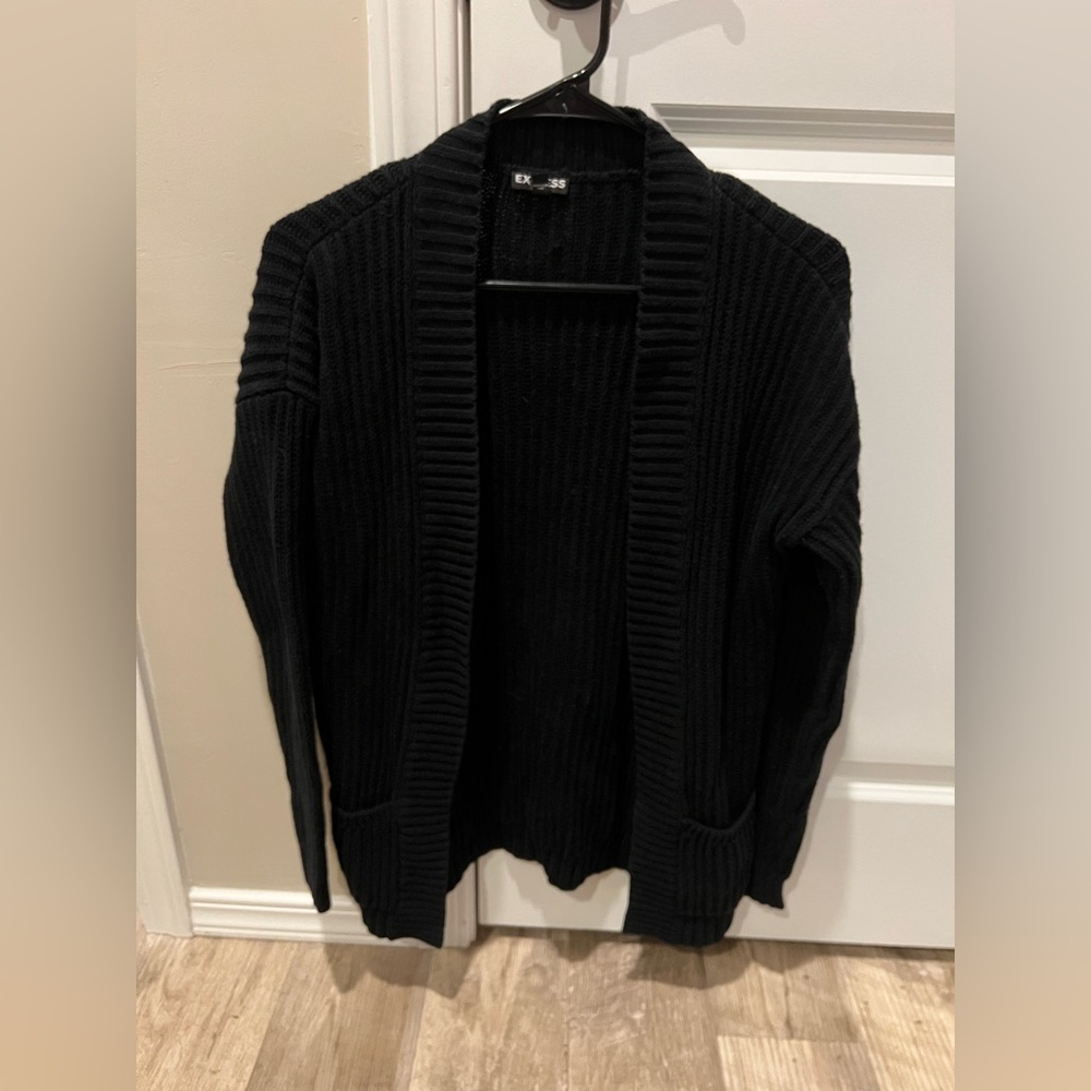 Express Black Ribbed Cardigan Sweater